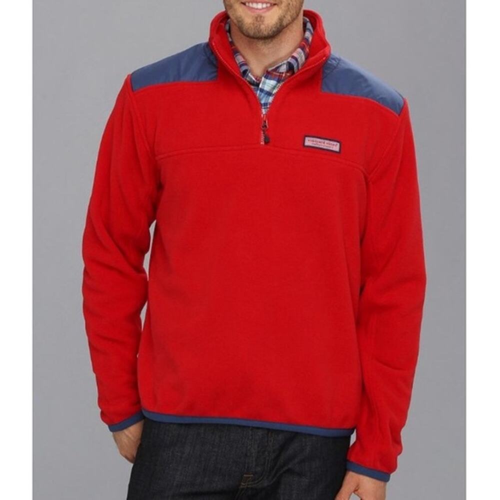 Vineyard Vines Quarter Zip Shep Shirt Men's Size XS Red Navy Color Block Preppy